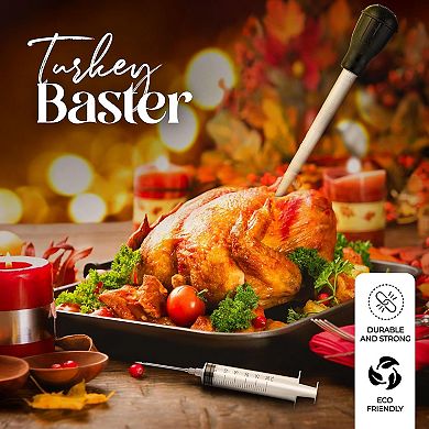 Alpine Cuisine Turkey Tool 4 Pc Set With Meat Thermometer Marinade Brush Turkey Baster For Cooking