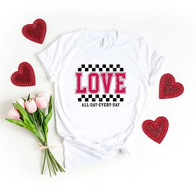 Love All Day Everyday Checkered Short Sleeve Graphic Tee