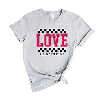 Love All Day Everyday Checkered Short Sleeve Graphic Tee