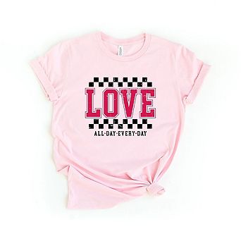 Love All Day Everyday Checkered Short Sleeve Graphic Tee