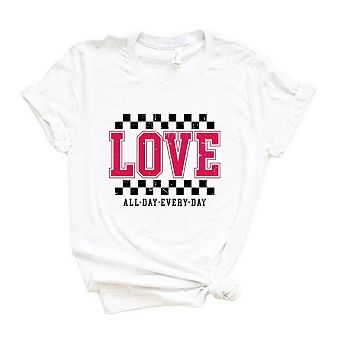 Love All Day Everyday Checkered Short Sleeve Graphic Tee
