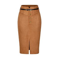 Brown suede high waisted cheap skirt