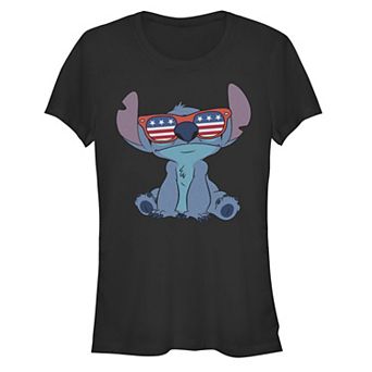 Disney's Lilo & Stitch USA Flag Glasses Stitch Juniors' Graphic Tee