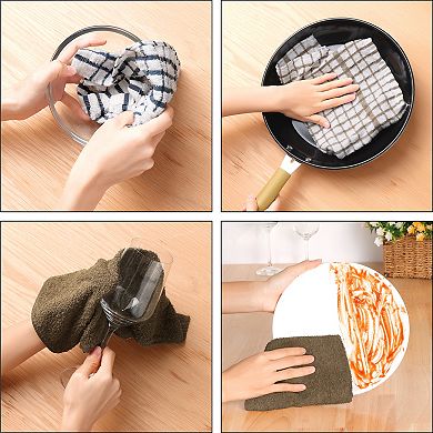 Cotton Waffle Buffalo Checked Absorbent Dish Cloths 6 Packs 14" X 14"