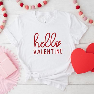 Hello Valentine Cursive Short Sleeve Graphic Tee