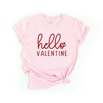 Hello Valentine Cursive Short Sleeve Graphic Tee