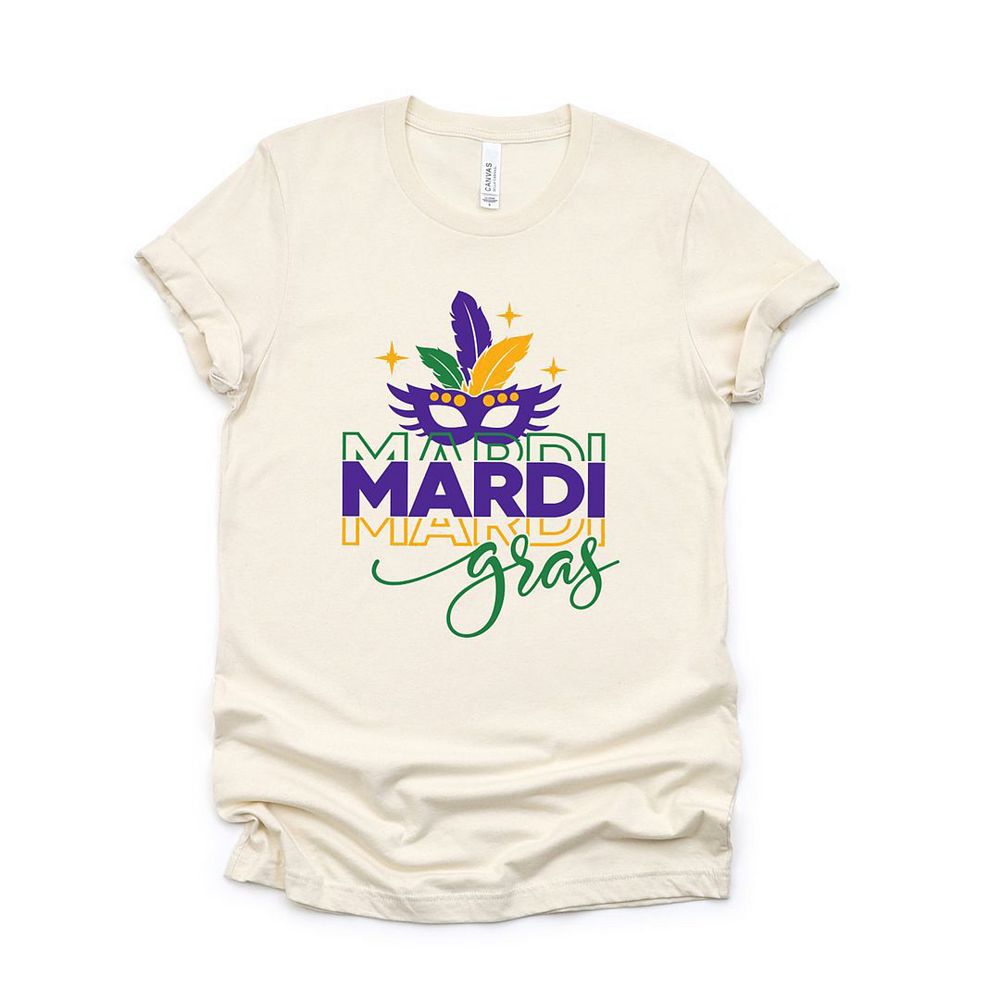 Mardi Gras Mask Stacked Short Sleeve Graphic Tee