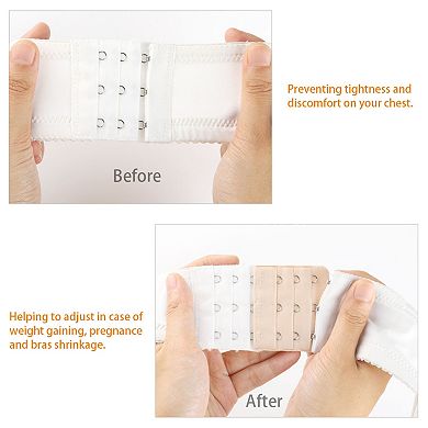 Women 3 Rows 6 Hooks Adjustable Brassiere Eye Tape Strap Extender 3 Pcs White