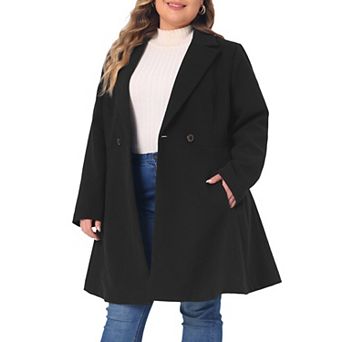 Women's Plus Size Elegant A Line Notched Lapel Double Breasted Pea Coats