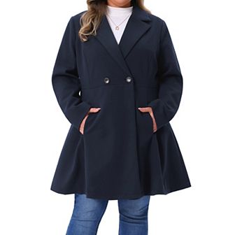 Women's Plus Size Elegant A Line Notched Lapel Double Breasted Pea Coats