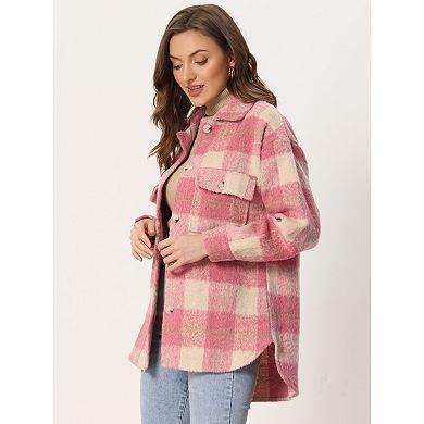 Women's Plaid Two Pockets Button Front Closure Jacket