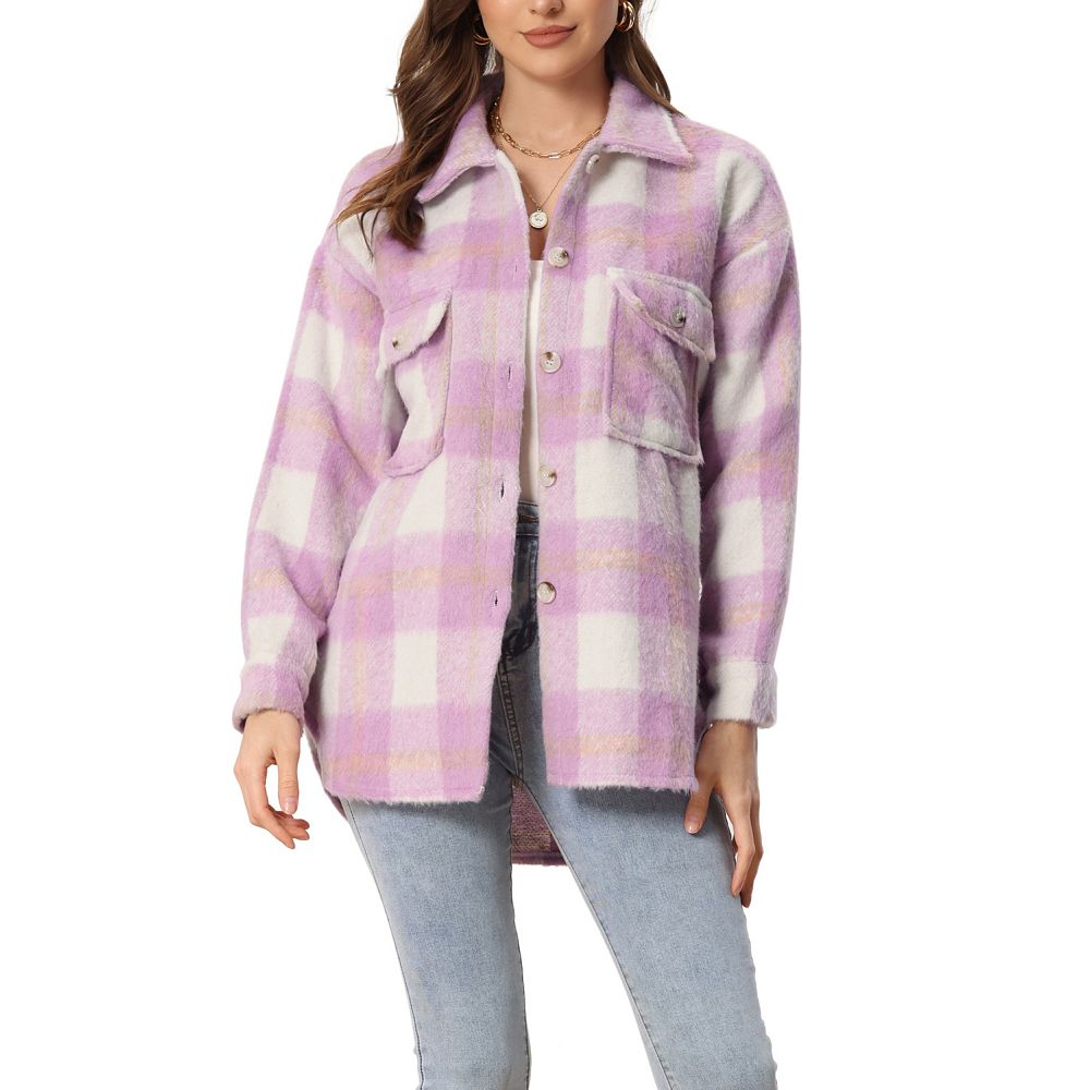Women's Plaid Two Pockets Button Front Closure Jacket
