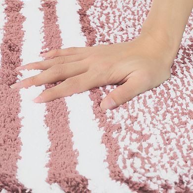 Extra Soft and Absorbent Microfiber Bath Rugs Fluffy Striped Non Slip Bathroom Floor Mat, 20" x 32"