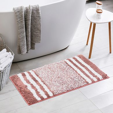 Extra Soft and Absorbent Microfiber Bath Rugs Fluffy Striped Non Slip Bathroom Floor Mat, 20" x 32"