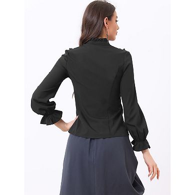 Women's Victorian Blouse Vintage Ruffled Long Sleeve Button Up Gothic Shirt Tops