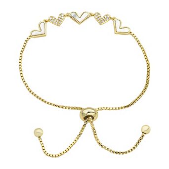 City Luxe Gold Tone Mother of Pearl & Cubic Zirconia Hearts Bolo Bracelet