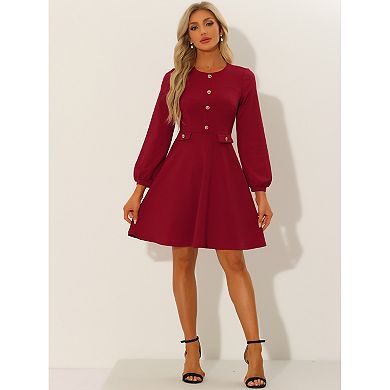 Work Office Dress For Women's Contrast Button Decor Long Sleeve Dresses