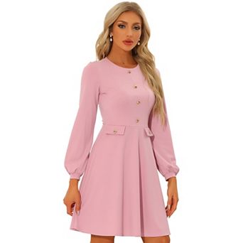 Work Office Dress For Women's Contrast Button Decor Long Sleeve Dresses