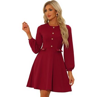 Work Office Dress For Women's Contrast Button Decor Long Sleeve Dresses