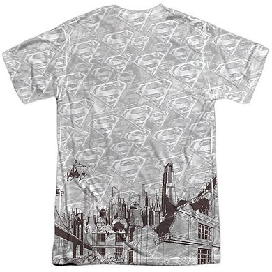 Superman War Zone Short Sleeve Adult 100% Poly Crew T-shirt