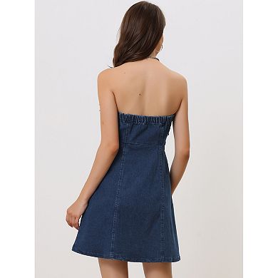 Women's Stapless Sleeveless Denim Dress Mini Dress