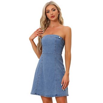 Women's Stapless Sleeveless Denim Dress Mini Dress
