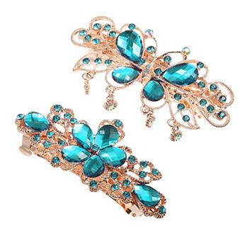 2 pc Hair Barrettes Hair Clips Sparkly Rhinestones Hairpin