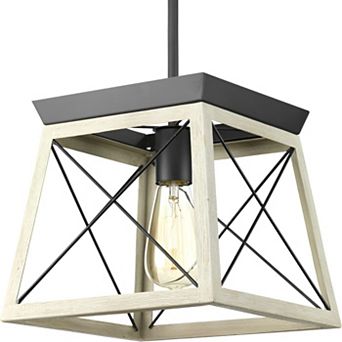 Graphite Geometric Lantern Pendant Light with Faux Wood Finish for Kitchen or Dining Room