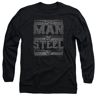 Superman Steel Text Long Sleeve Adult T-shirt