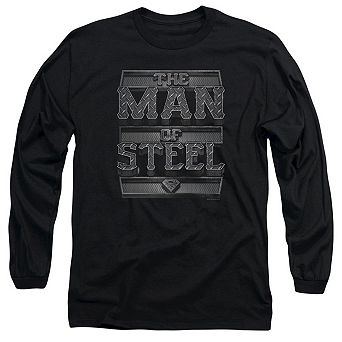 Superman Steel Text Long Sleeve Adult T-shirt