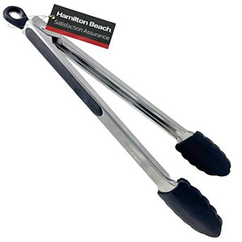 Hamilton Beach Stainless Steel 12 in Food Tong With Silicon Top, Serving Tongs For Cooking, Black