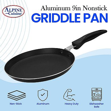 Alpine Cuisine Griddle Pan Aluminum 9" Nonstick Coating, Griddle Pan For Stove Dishwasher Safe Gray