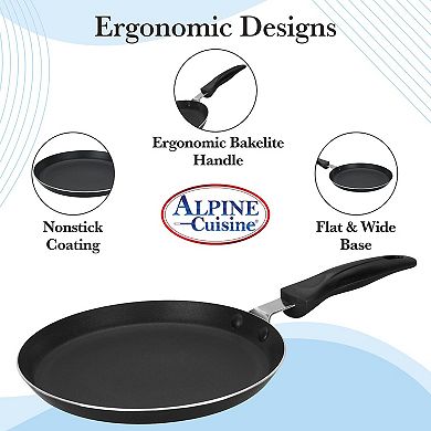 Alpine Cuisine Griddle Pan Aluminum 9" Nonstick Coating, Griddle Pan For Stove Dishwasher Safe Gray