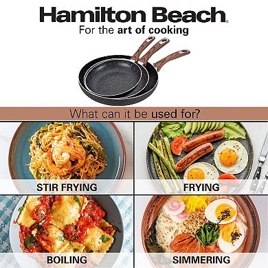 Hamilton Beach 3pc Nonstick Alum Marble Fry Pan Set With Induction Bottom, Black, 8,9.5,11 Inches