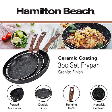 Hamilton Beach 3pc Nonstick Alum Marble Fry Pan Set With Induction Bottom, Black, 8,9.5,11 Inches