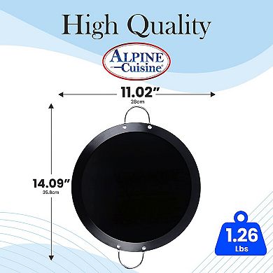 Alpine Cuisine Nonstick Round Comal 11-inch - Black Carbon Steel Tortilla Comal With Double Handle