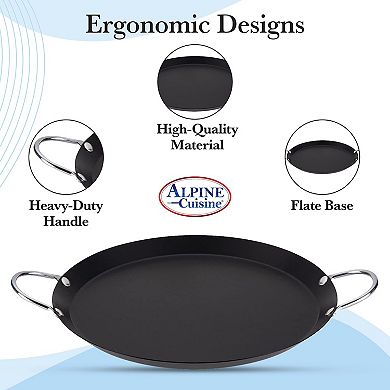 Alpine Cuisine Nonstick Round Comal 11-inch - Black Carbon Steel Tortilla Comal With Double Handle