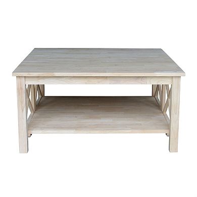 Square Unfinished Solid Wood Coffee Table With Bottom Shelf