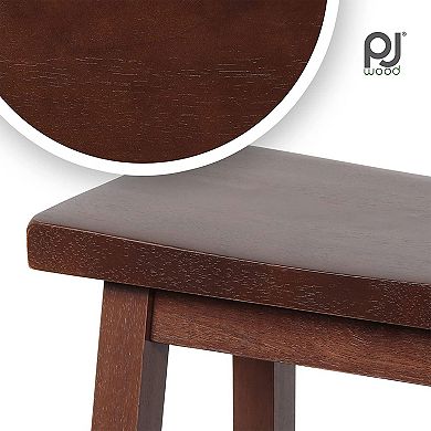 Pj Wood Classic Saddle Seat 24" Tall Kitchen Counter Stools, Walnut (set Of 4)