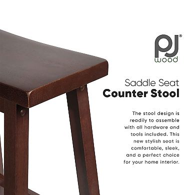 Pj Wood Classic Saddle Seat 24" Tall Kitchen Counter Stools, Walnut (set Of 4)