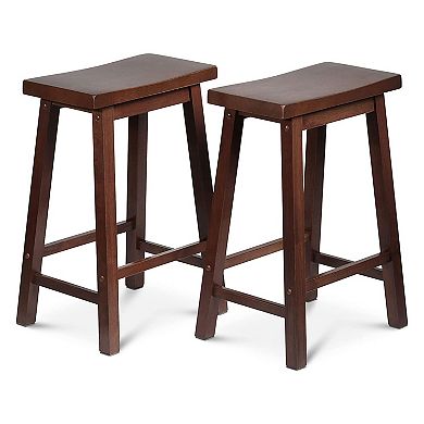 Pj Wood Classic Saddle Seat 24" Tall Kitchen Counter Stools, Walnut (set Of 4)