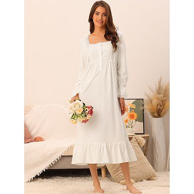 Womens Victorian Nightgown Long Sleeve Ruffle Night Gown Sleepwear with Pockets