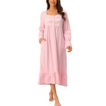 Womens Victorian Nightgown Long Sleeve Ruffle Night Gown Sleepwear with Pockets