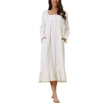 Womens Victorian Nightgown Long Sleeve Ruffle Night Gown Sleepwear with Pockets