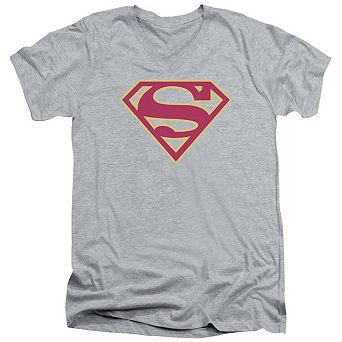 Superman Red & Gold Shield Short Sleeve Adult V Neck T-shirt