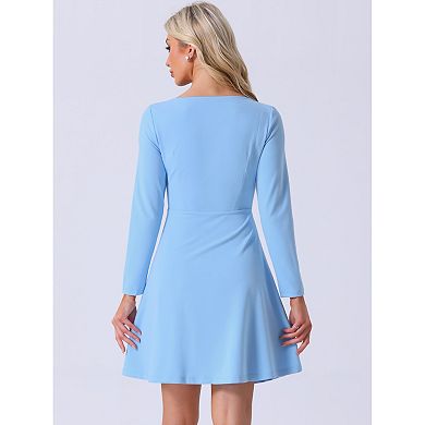 Women's Scoop Neck Beaded Long Sleeve High Waist Elegant Flared Dress