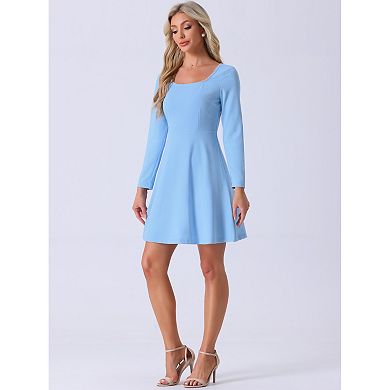 Women's Scoop Neck Beaded Long Sleeve High Waist Elegant Flared Dress