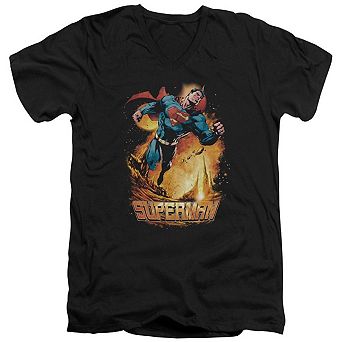 Superman Space Case Short Sleeve Adult V Neck T-shirt