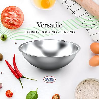 Alpine Cuisine 5-quart Stainless Steel Kitchen Mixing Bowls, Salad Bowls Heavy Duty Deeper Edge