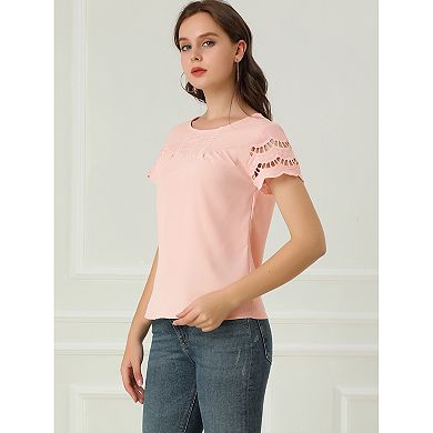 Women's Casual Lace Sleeve Cotton Lace Panel Blouses